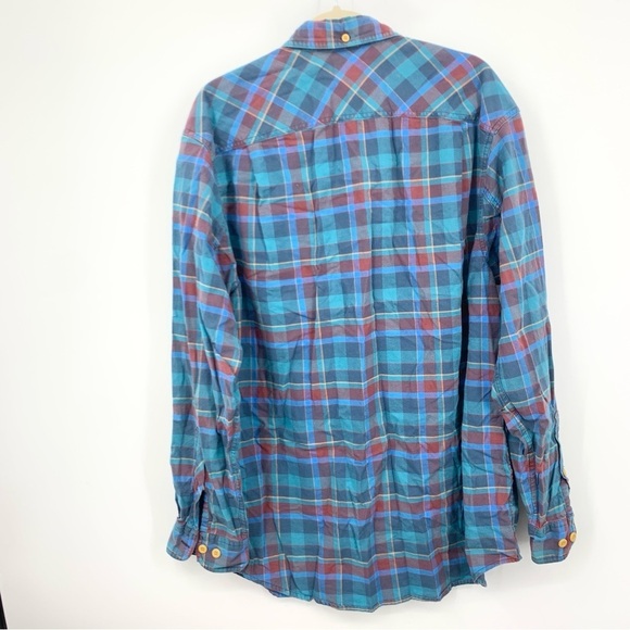 Duluth Trading Men Size Large Tall Shirt Button Down Top Blue Red Plaid Cotton - Picture 4 of 7